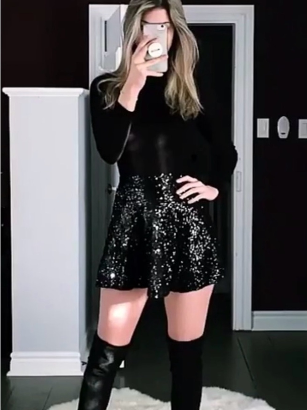 Tobi Black Sequin Circle Skirt